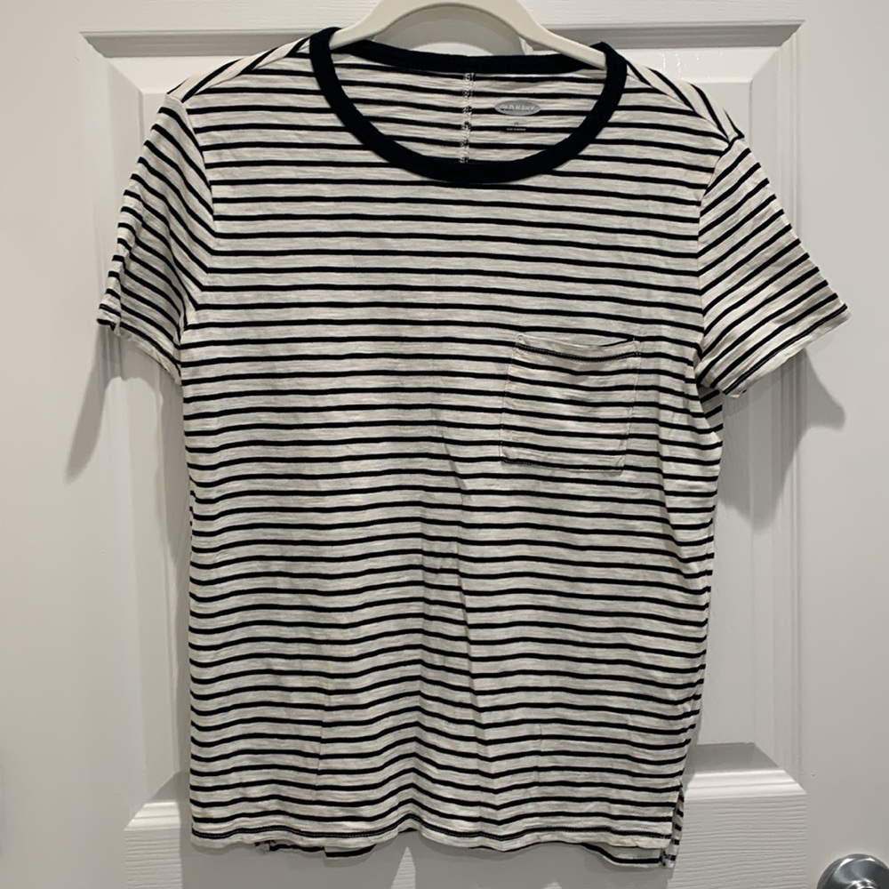 💥3 for $10💥 Old Navy Cotton Striped Boyfriend Tee Pocket XS Like-New